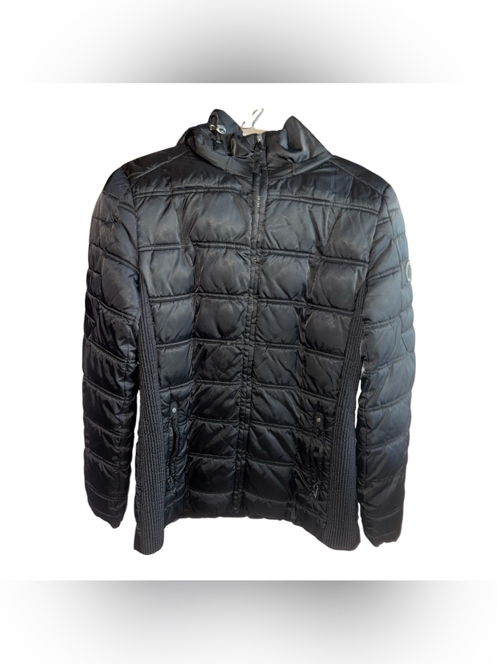 Nautica Black Quilted Puffer Jacket with Ribbed Side Panels Women’s Size Medium